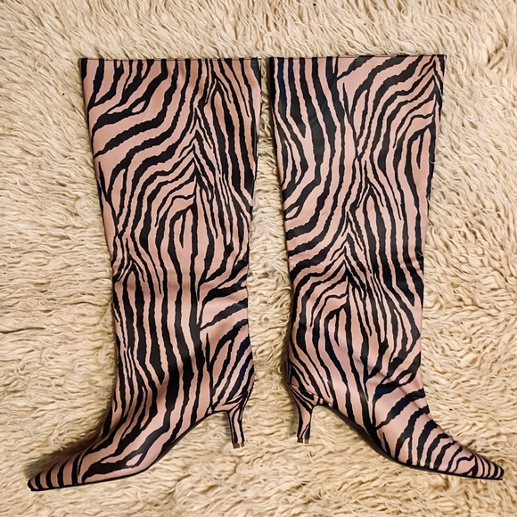 Modern Tan And Black Zebra Print Tall Boots (11) - Picture 1 of 5